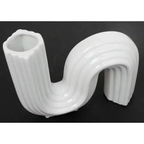 New White Geometric MINIMALSIT S Shaped Noodle Flower Vase Room Decor - Picture 2 of 3